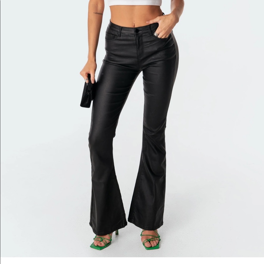 Small Black Edikted Faux leather flare  jeans
